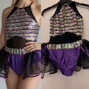 Glamour solo dance costume purple tutu sequin LC-large child